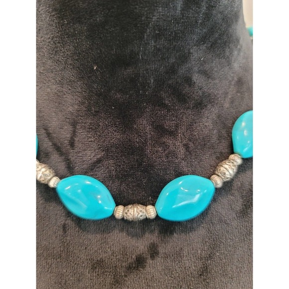 Womens Fashion Turquoise Gemstone Statement Beaded Necklace Handmade Jewelry - Picture 3 of 5